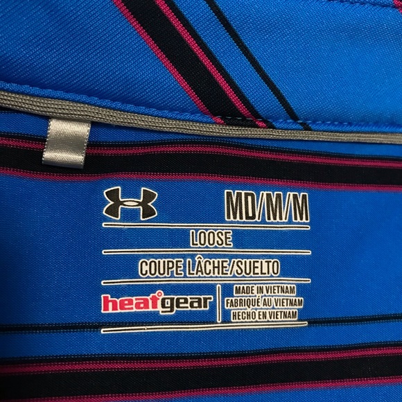 Under Armor ColdBlack Men’s Polo Shirt, Size M, Colour Blue W/ Stripes. - Picture 7 of 10
